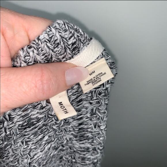 ANTHROPOLOGIE MOTH Grey Black White Marled Swing Pocket Pullover Sweater Medium - Picture 3 of 8